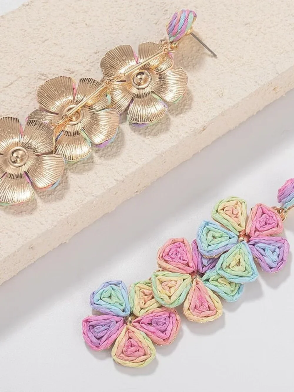 Boho Flower Earrings Statement Raffia Dangle Earrings Summer Beach Vacation